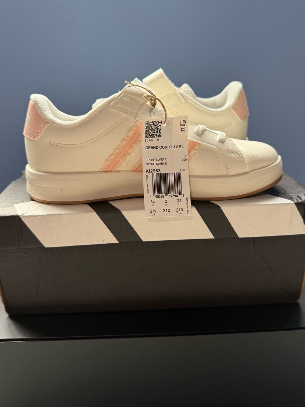 Adidas Grand Court 3.0 Kids 2.5 Cream Pink KI2963 NWT